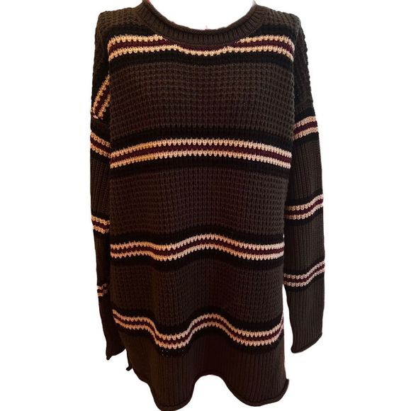 PINK ROSE SIZE M CHARCOAL GRAY STRIPED SWEATER WITH SPLITS ON SIDES - Picture 3 of 7